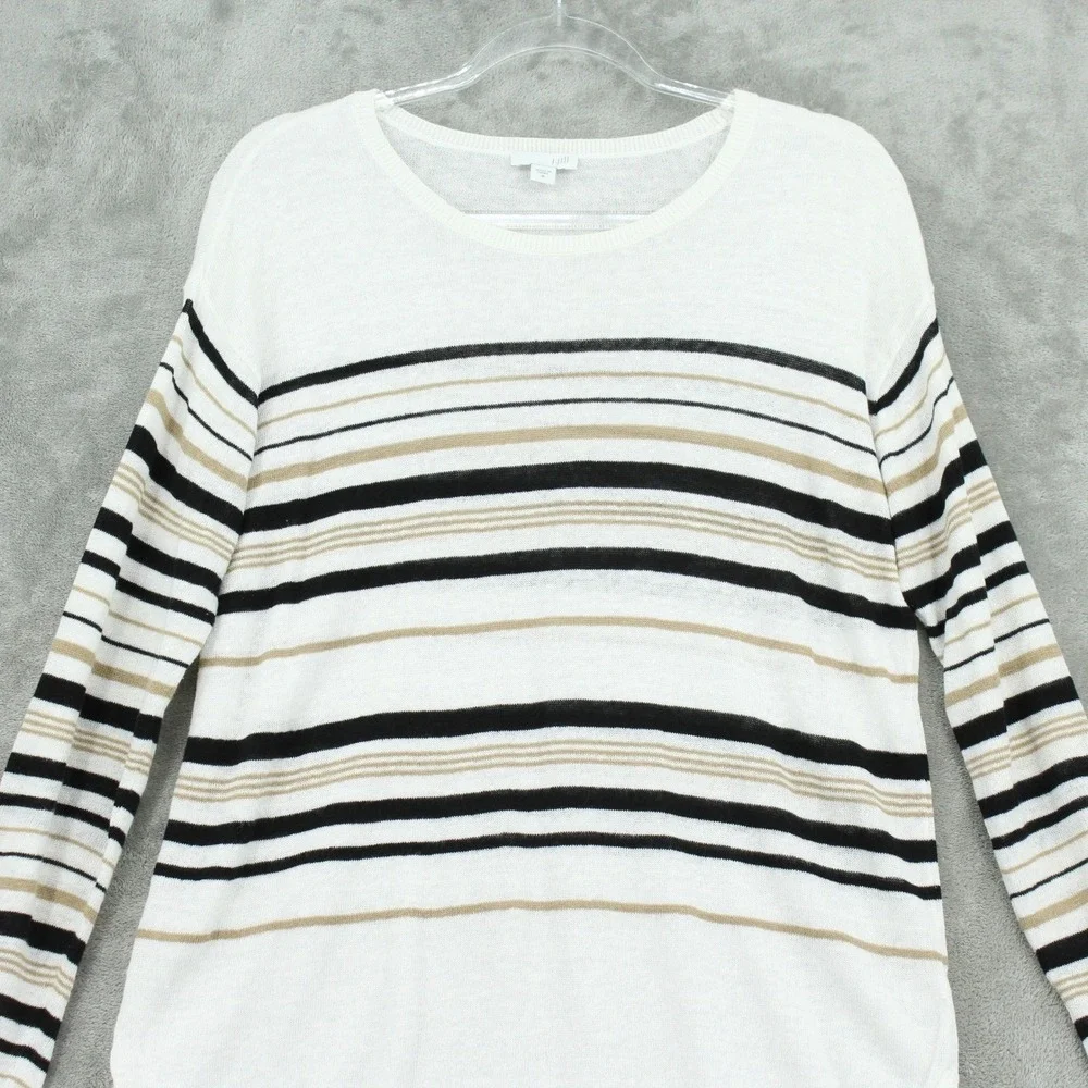 J Jill Sweater‎ Womens Medium Linen Blend Striped Lightweight Knit Preppy White
